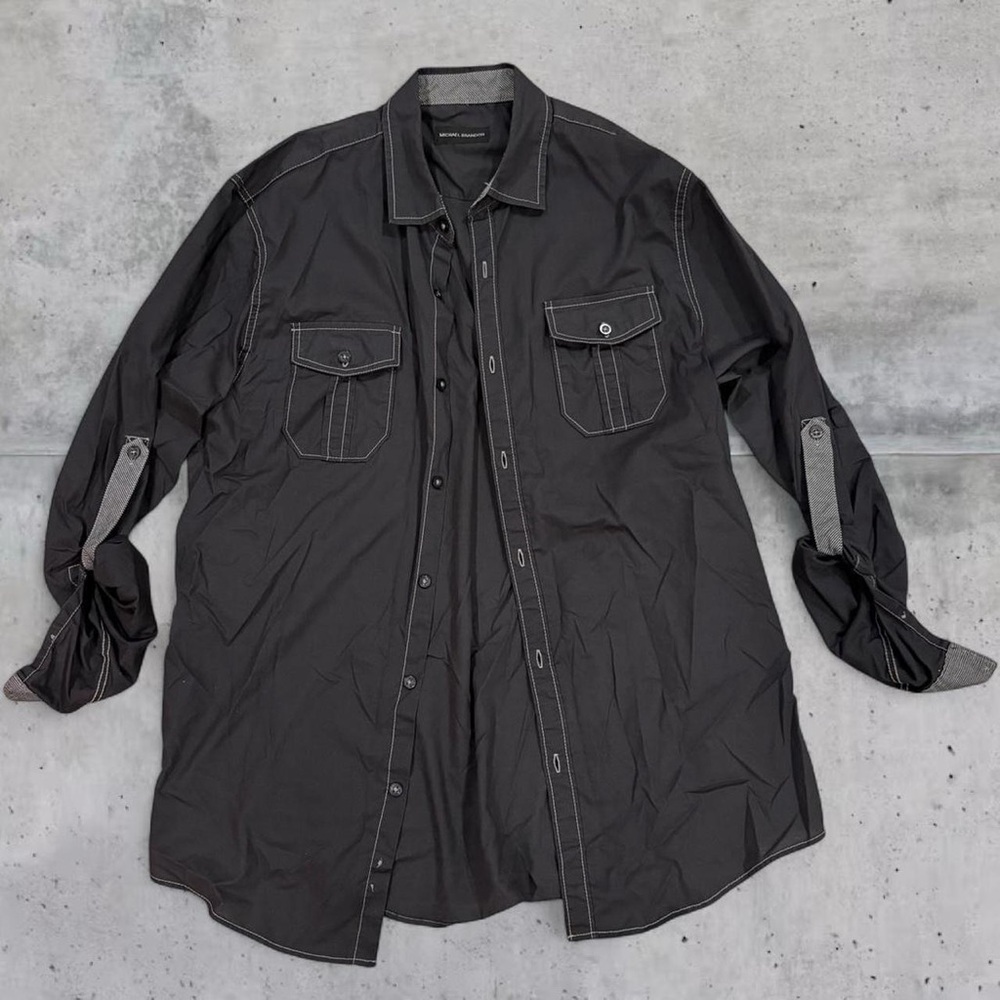 Michael Brandon contrast stitch button down utility shirt